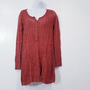 Free People Tunic Knit Top Button Front Long Sleeves